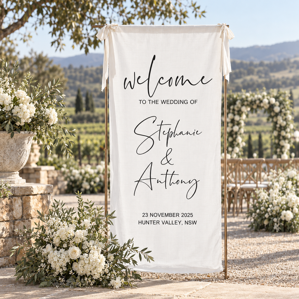 LINEN WELCOME SIGN - (Length 1.8m x Width 60cm)