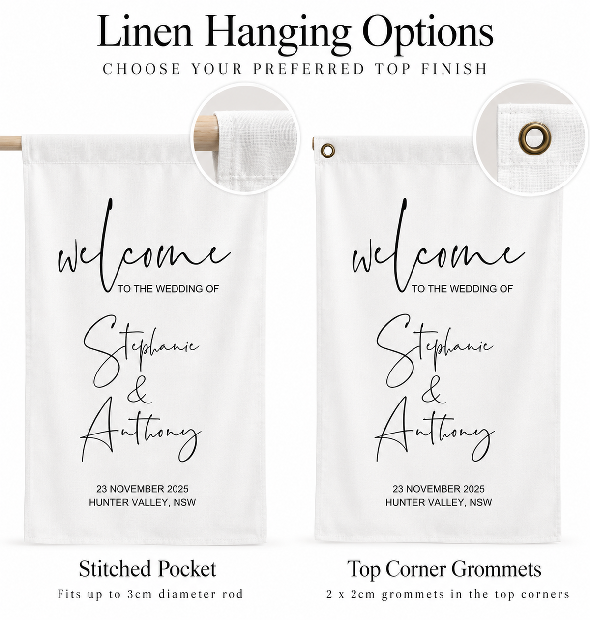 LINEN WELCOME SIGN - (Length 1.8m x Width 60cm)