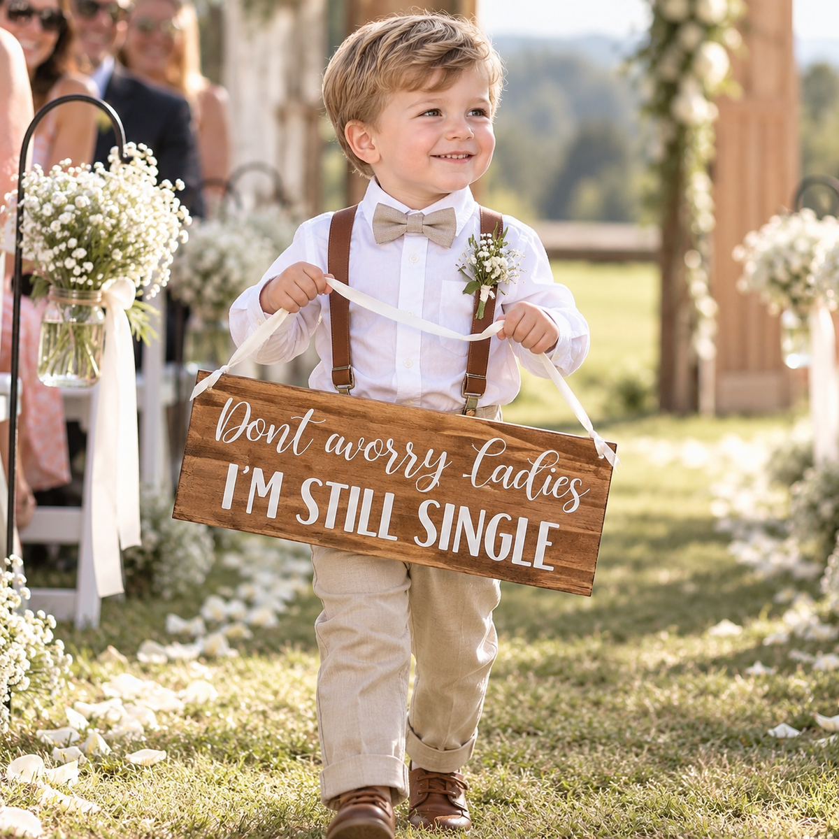 Don’t worry ladies, Page Boy Wedding Sign,  Ceremony Aisle Ideas, Kids In Wedding, Cute Wedding Kids/Niece/Nephew,