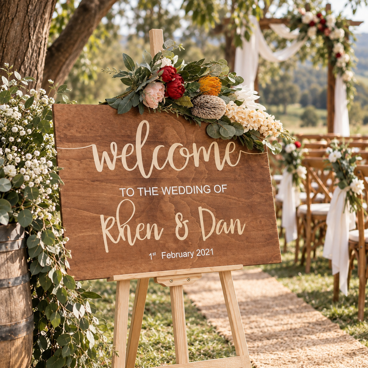 OUTDOOR WELCOME SIGN, Wedding Reception, Rustic Welcome Board, Timber Wedding Decor, Farmhouse Personalized Plaque, Wooden Event Signage