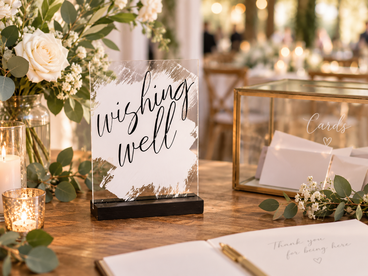 ACRYLIC WISHING WELL Sign Freestanding, Wedding Table Decoration, Wishing Well Idea, Modern Minimalist Wedding, Bride And Groom Wedding Prop